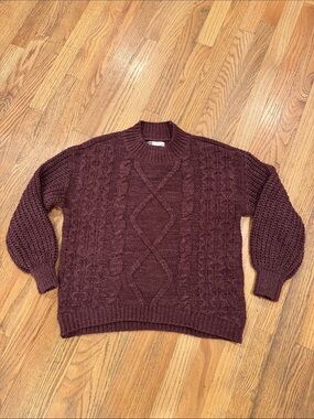 SO Burgundy Cable Knit Crewneck Sweater